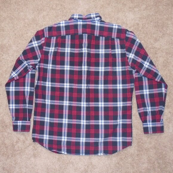 Retro Vintage Nautica Red Plaid Button Down Flannel Shirt Collared - Picture 9 of 9